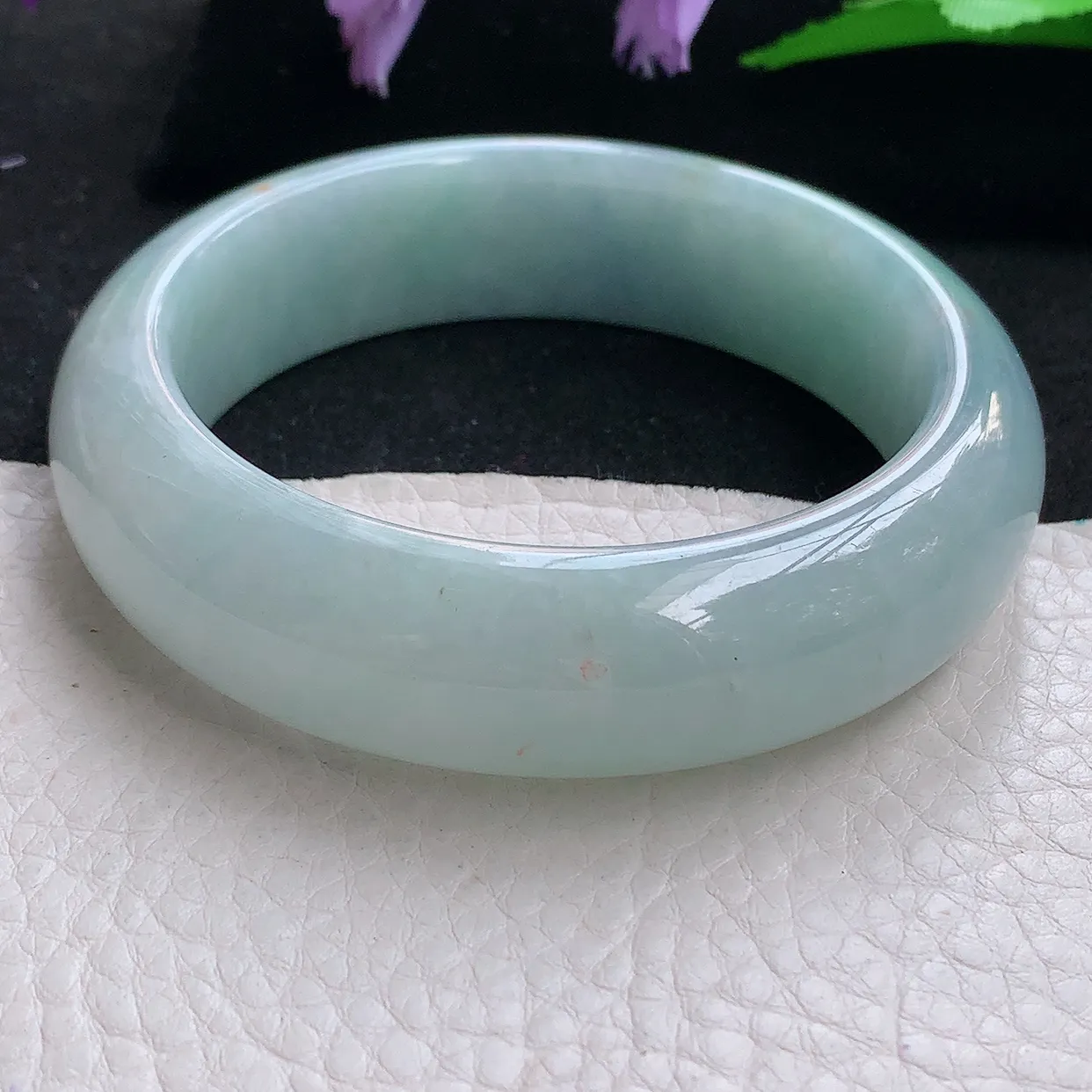 hy自然光58.5*17.2*9.2轮胎镯 天然缅甸翡翠淡紫厚装大气宽边玉手镯 玉手环