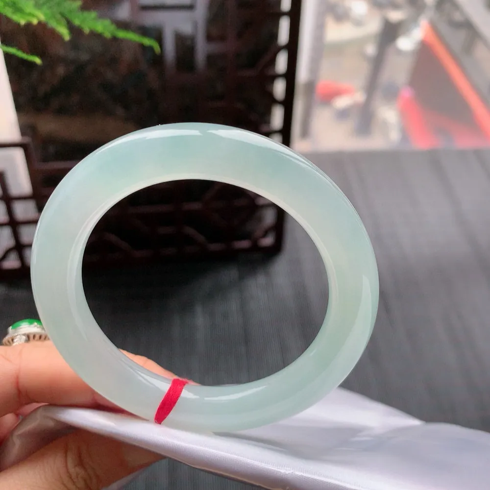 圆条高冰晴绿 无瑕 尺寸:56.6/10.8 种水好