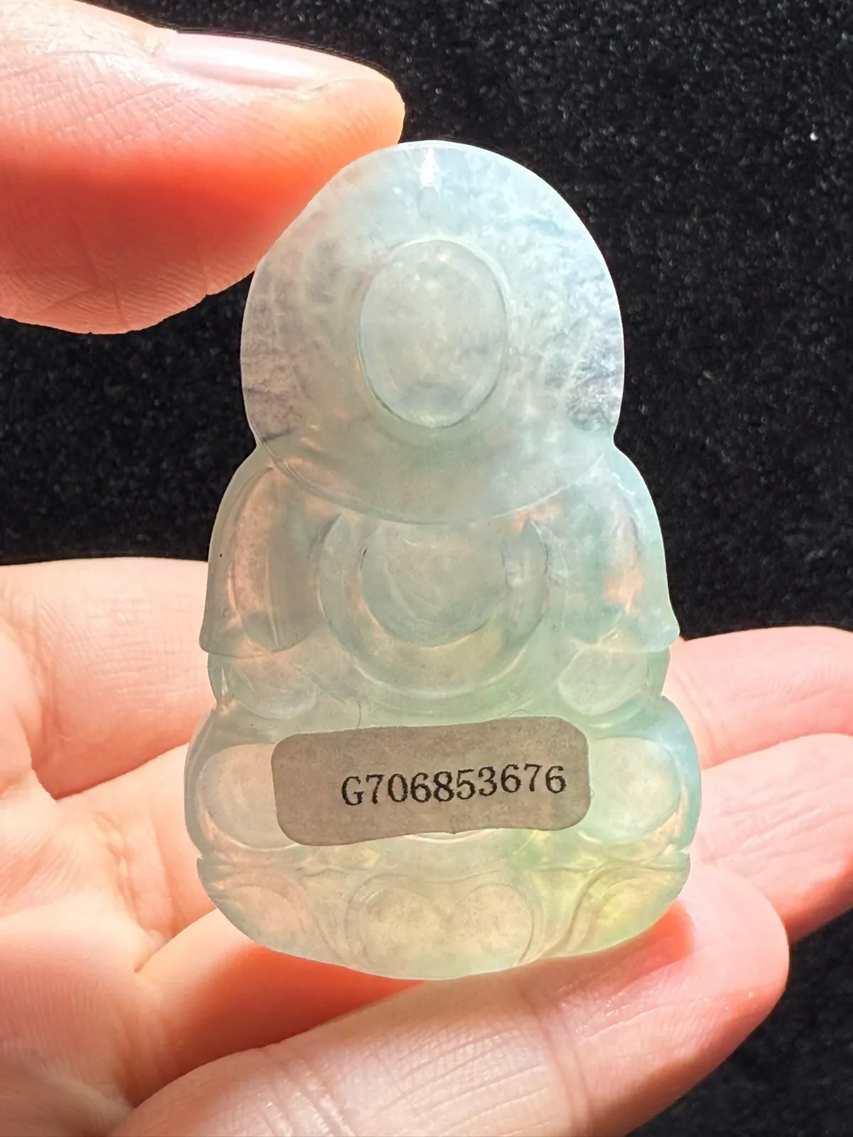 翡翠a货冰糯种飘花正装观音菩萨吊坠，尺寸54-32.6-6.3，重量:19.28g