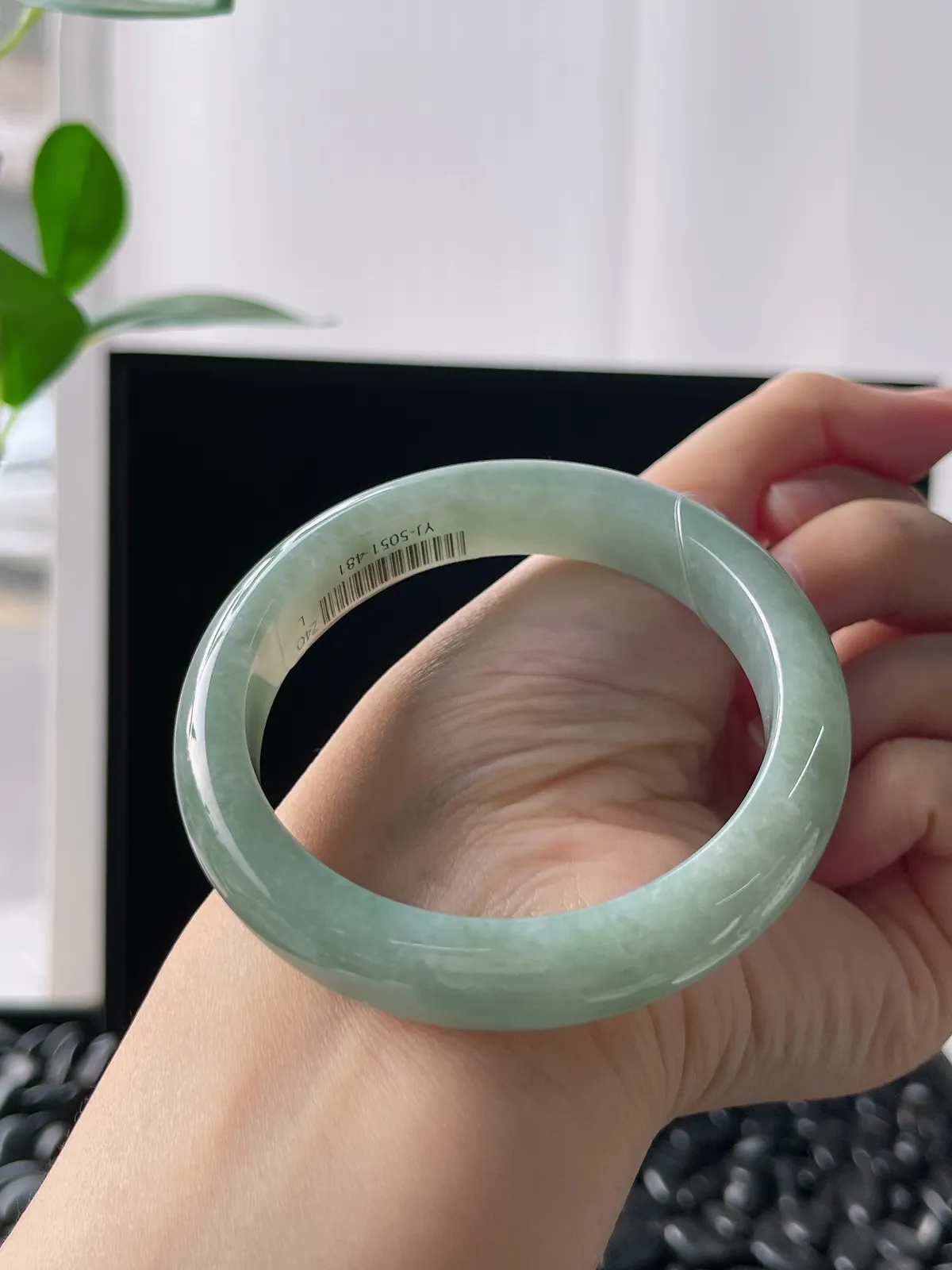 正圈54圈口，翡翠糯化种绿色手镯