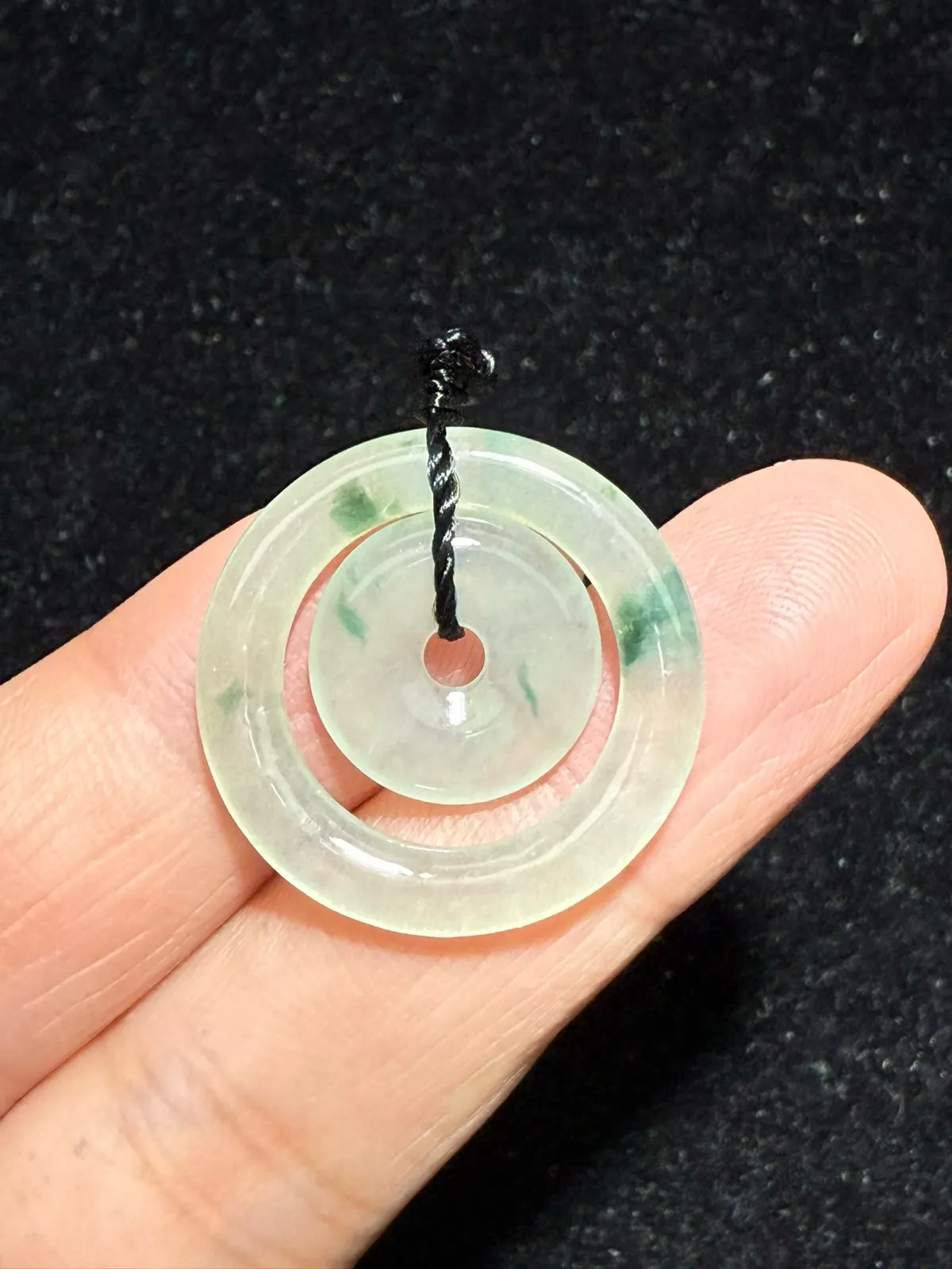 翡翠a货冰种飘花母子平安扣吊坠，尺寸24.5-3.2，重量:3.7g