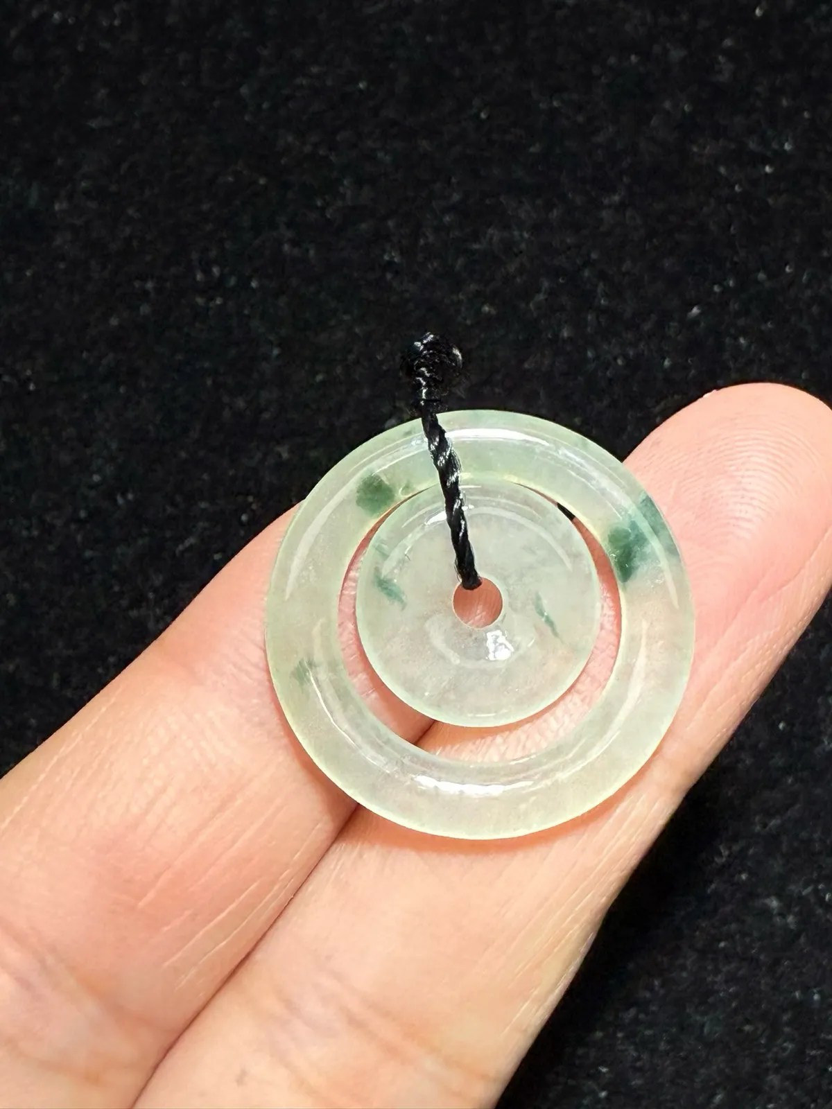 翡翠a货冰种飘花母子平安扣吊坠，尺寸24.5-3.2，重量:3.7g