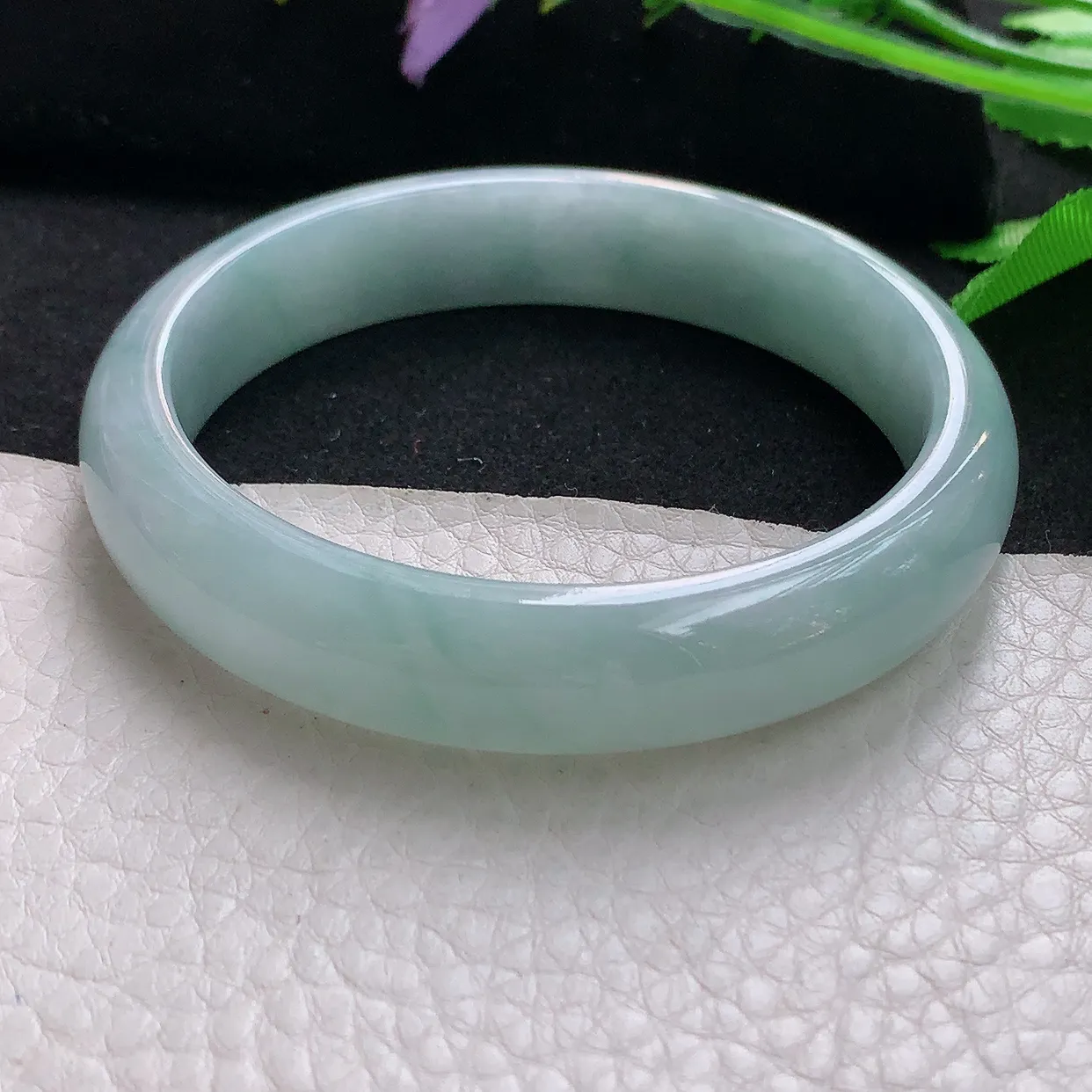 js自然光59*12.8*7.2平安镯 天然缅甸翡翠清韵正圈珠宝玉手镯