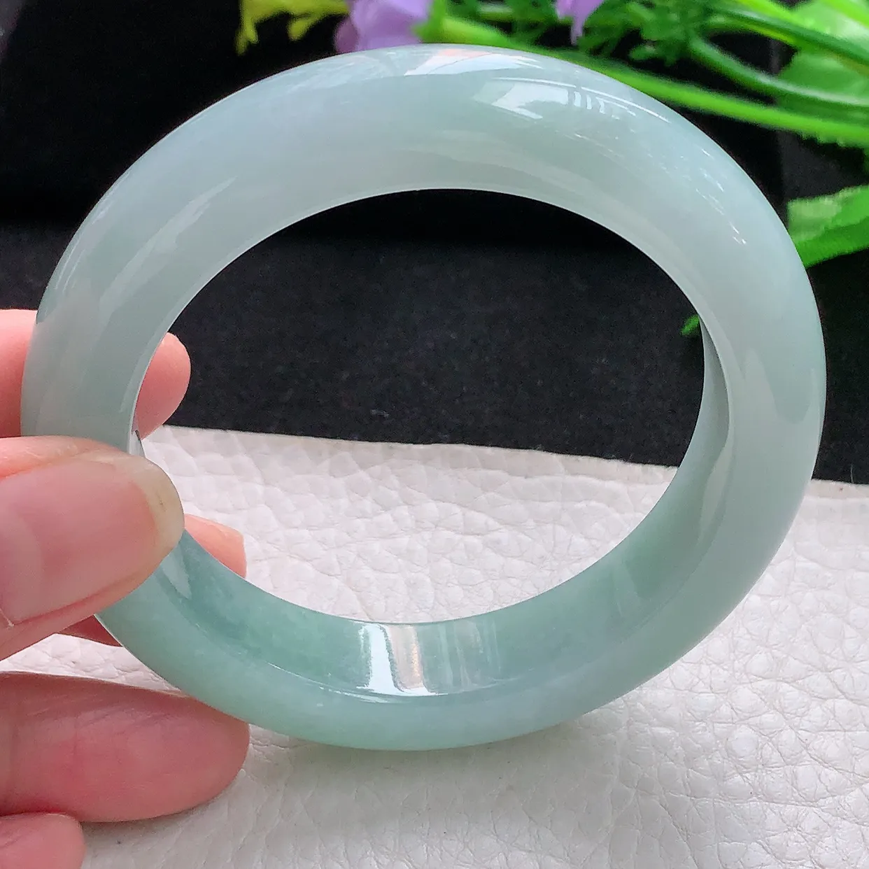 js自然光55.8*13.3*10.2平安镯 天然缅甸翡翠清新厚装正圈珠宝玉手镯