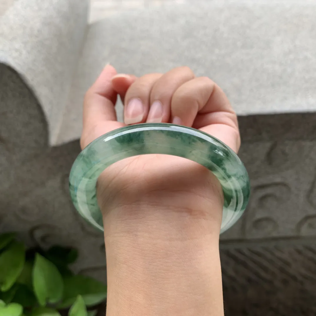 圈口 55-11.9【冰种飘花圆条手镯】圆条55 56可戴