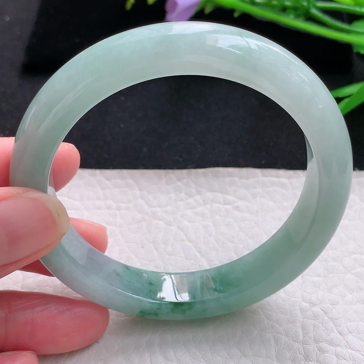 hy自然光57.5*12*8.2平安镯 天然缅甸翡翠飘花宽边珠宝玉手镯 玉手环