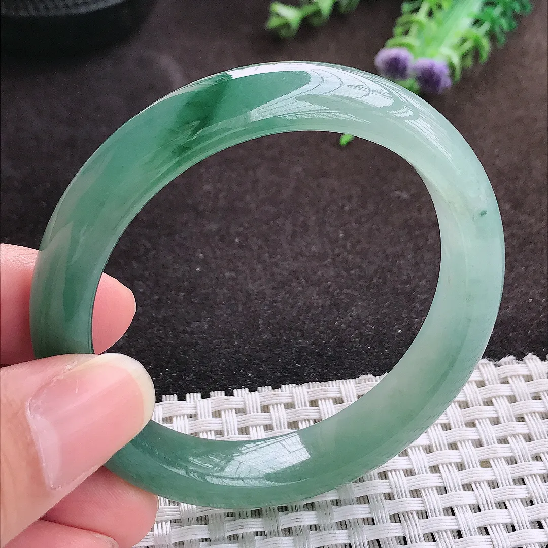 自然光53/11.6/7.9老坑冰胶水灵飘花手镯宽边翡翠玉镯手环