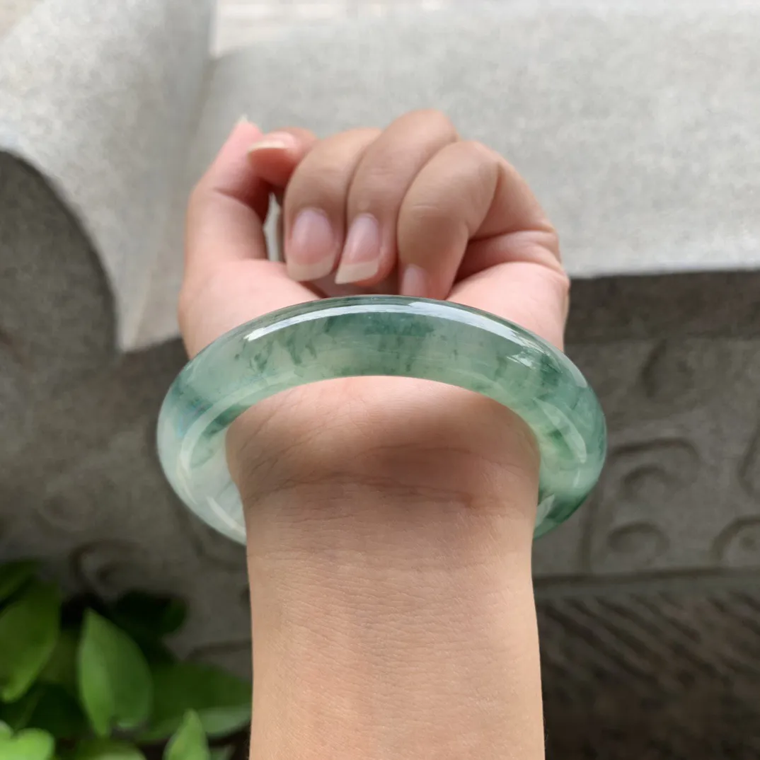 圈口 55-11.9【冰种飘花圆条手镯】圆条55 56可戴