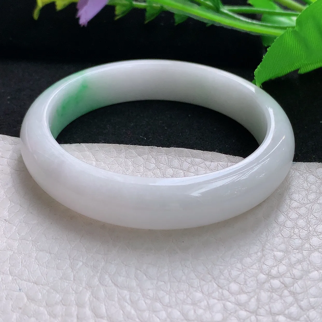 yh自然光58*12.6*7.5平安镯 天然缅甸翡翠飘阳绿宽边珠宝玉手镯 玉手环