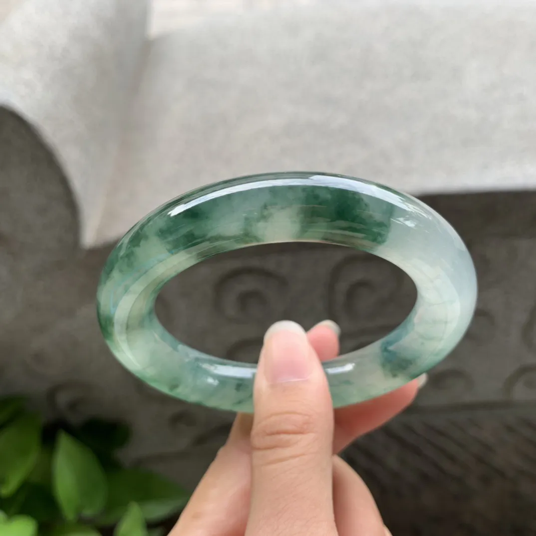 圈口 55-11.9【冰种飘花圆条手镯】圆条55 56可戴