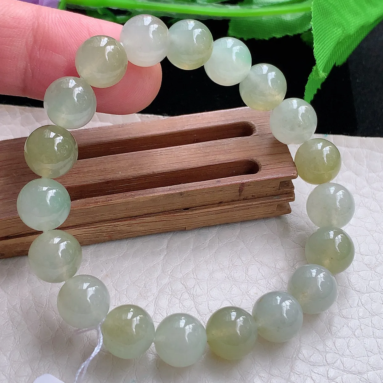 ss自然光9.8mm天然缅甸翡翠冰双彩9.8mm圆珠玉手链 玉手串