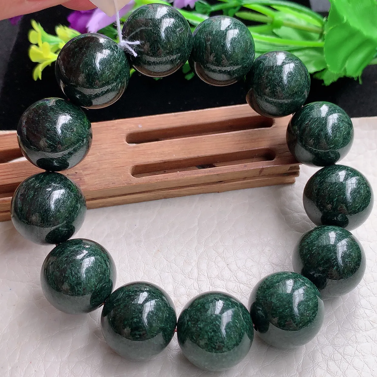 ss自然光18.2mm天然缅甸翡翠满绿大颗粒18.2mm圆珠玉手链 玉手串