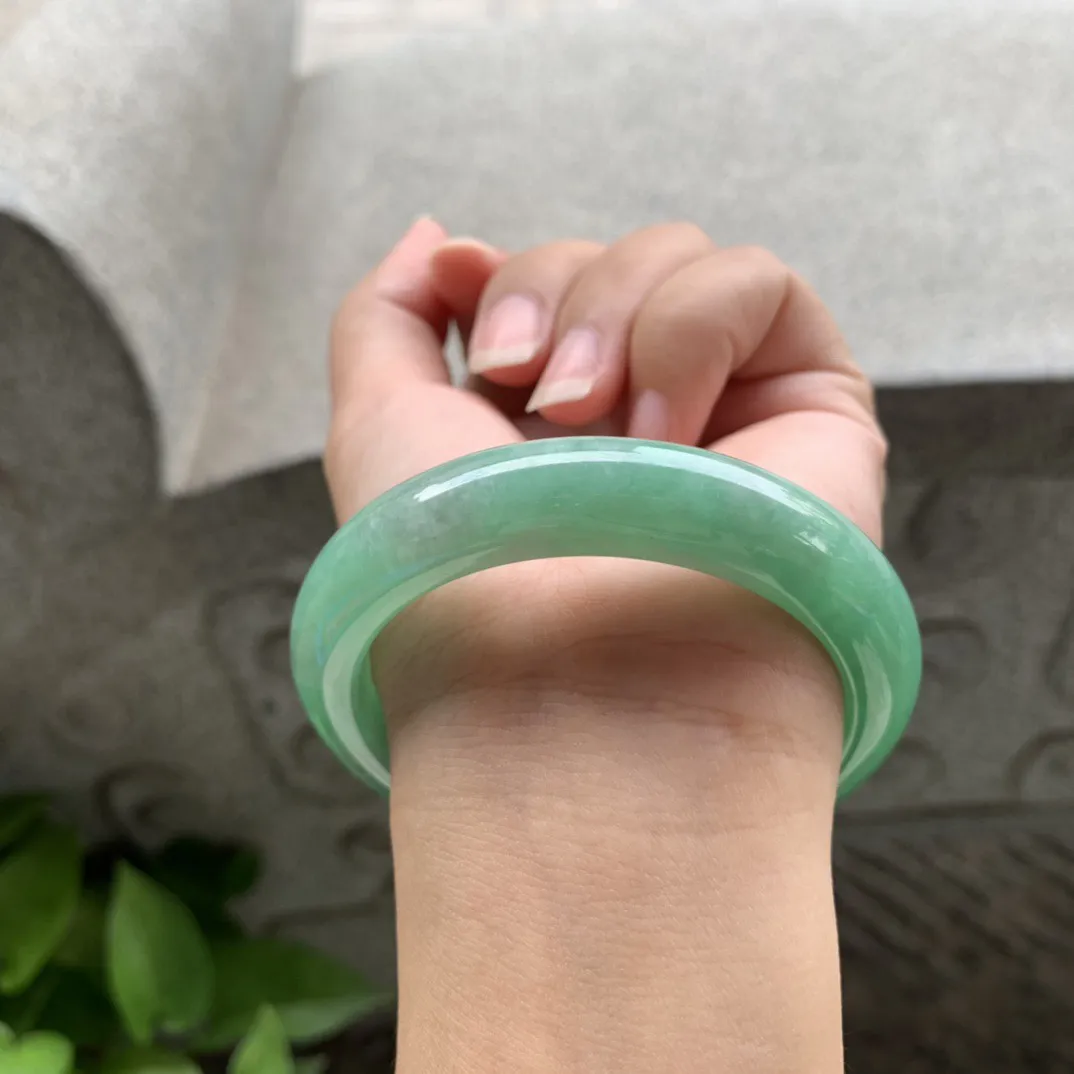 圈口54.2-12.2-8.7【满绿正圈手镯】正圈54 55可戴