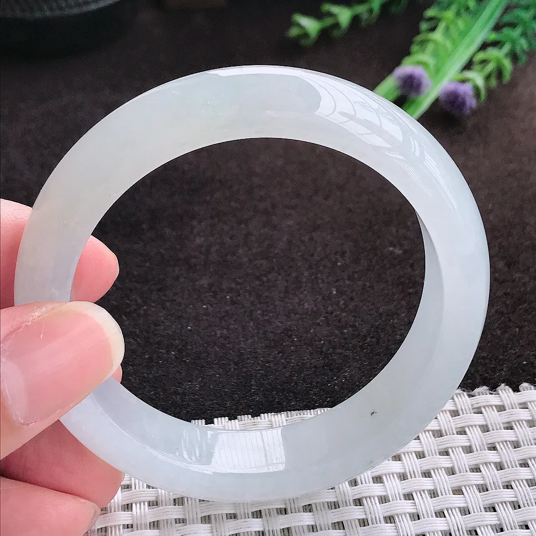 自然光54.5/13.3/8.4老坑冰透果冻胶白冰手镯宽边翡翠玉镯手环