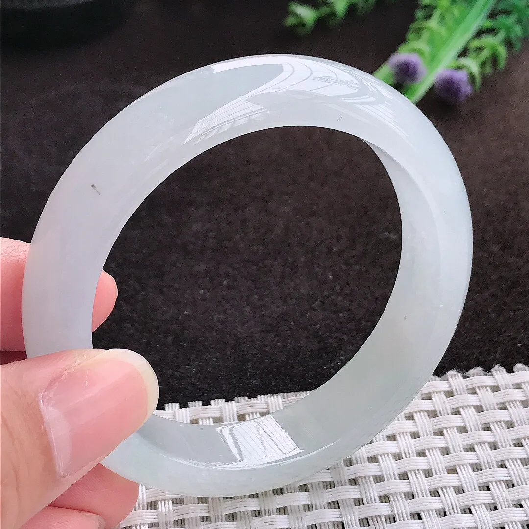 自然光54.5/13.3/8.4老坑冰透果冻胶白冰手镯宽边翡翠玉镯手环