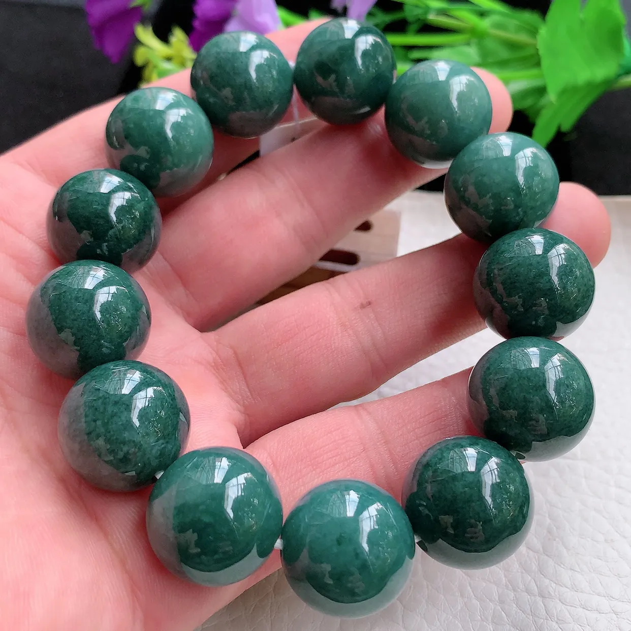 ss自然光17.8mm天然缅甸翡翠蓝韵大颗粒17.8mm圆珠玉手链 玉手串