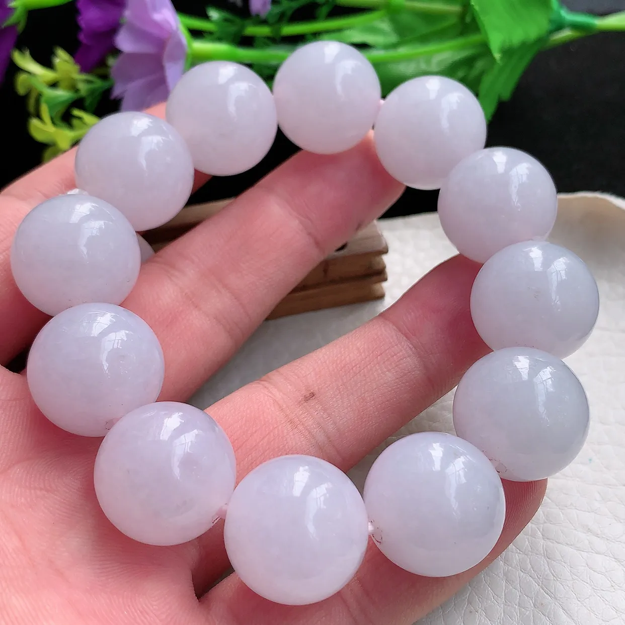 ss自然光18.8mm天然缅甸翡翠冰紫大颗粒18.8mm圆珠玉手链 玉手串
