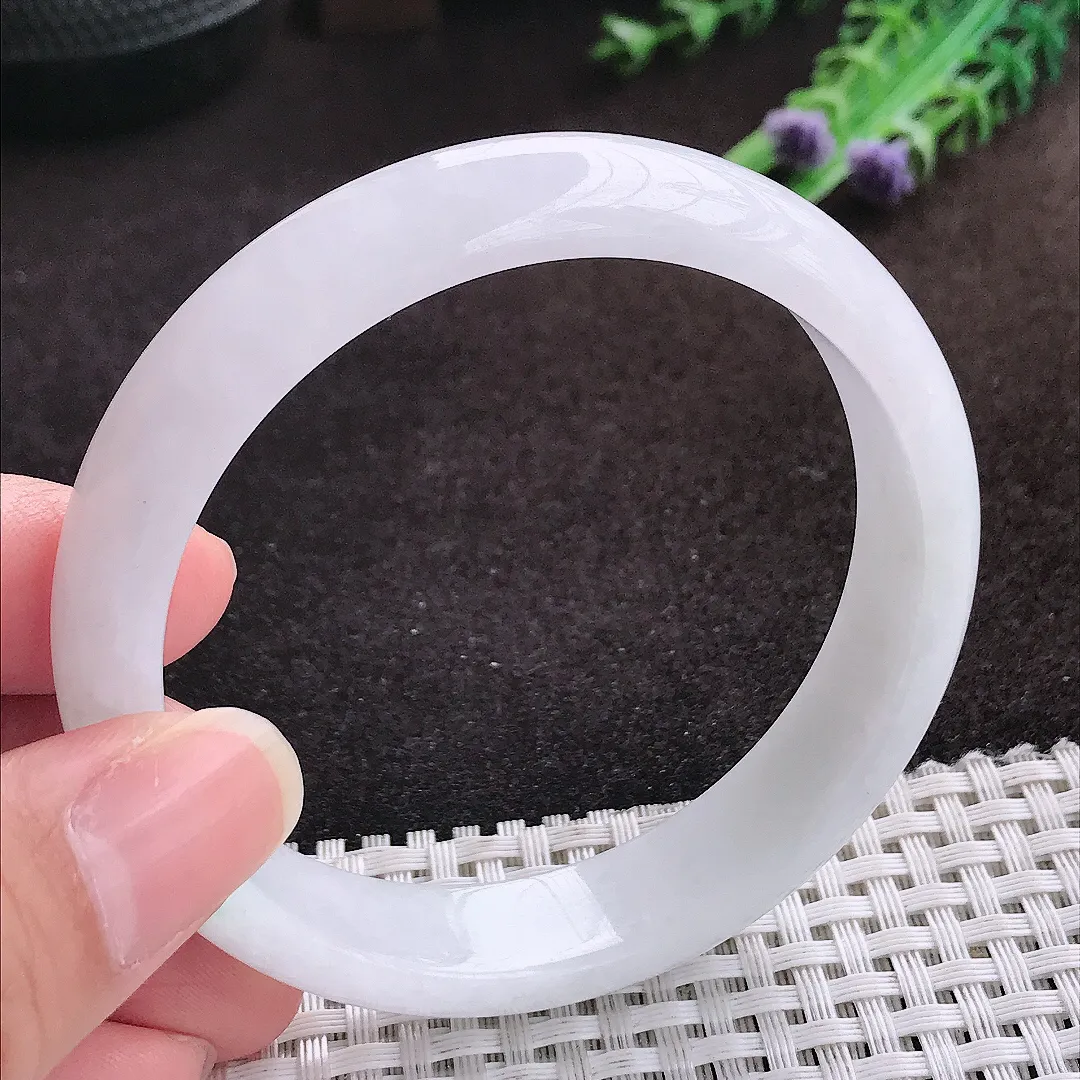 自然光58.5/13.5/7.2老坑冰润水灵飘绿手镯宽边翡翠玉镯手环