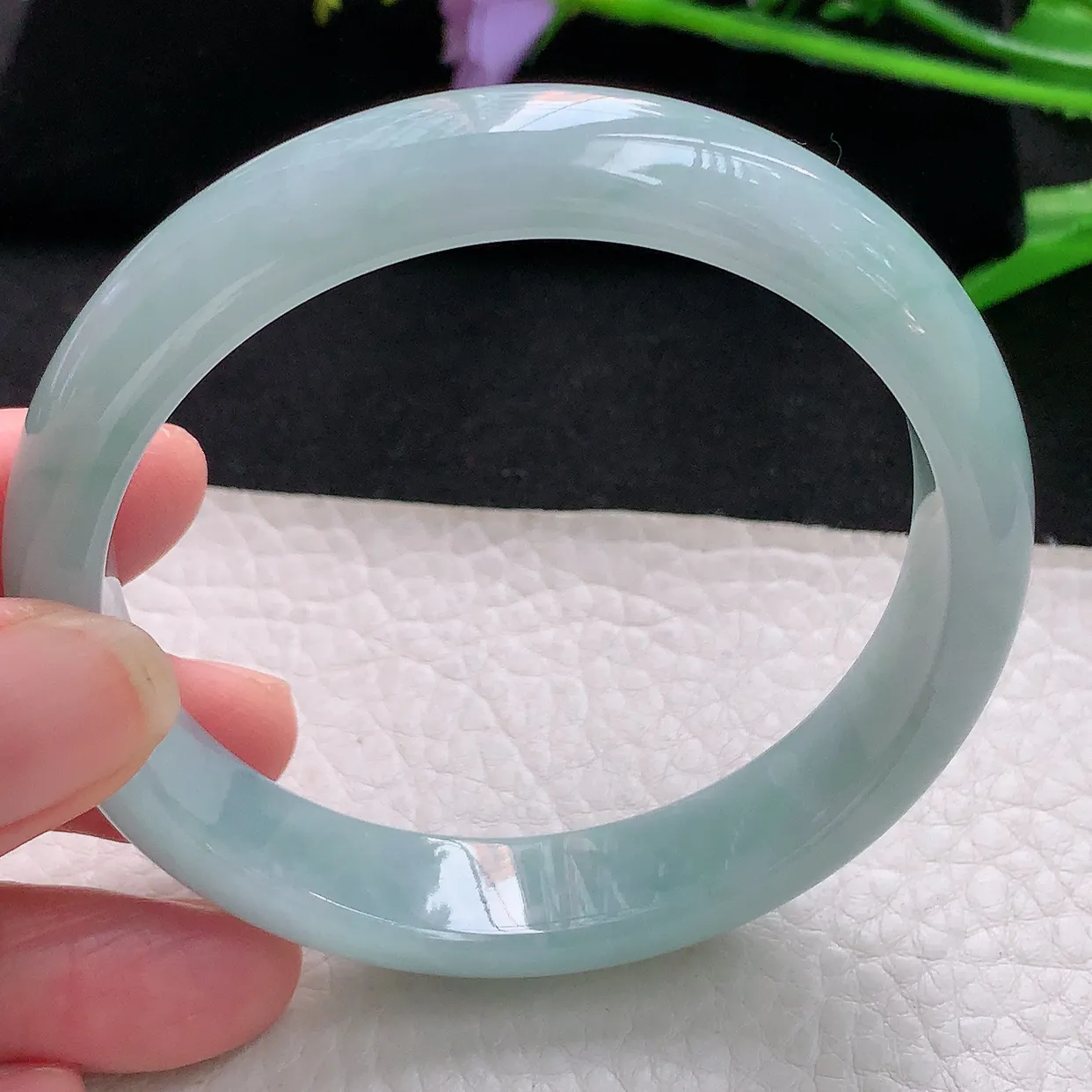 js自然光59*12.8*7.2平安镯 天然缅甸翡翠清韵正圈珠宝玉手镯