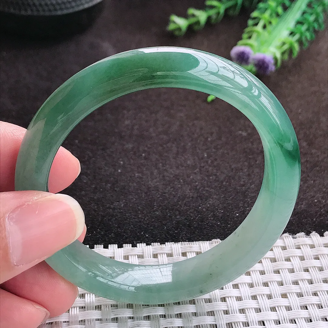 自然光53/11.6/7.9老坑冰胶水灵飘花手镯宽边翡翠玉镯手环