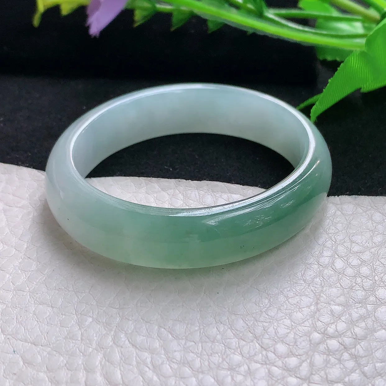 yh小圈口53.5*45.5*12.5*6.5贵妃镯 天然缅甸翡翠冰胶半山水宽边珠宝玉手镯