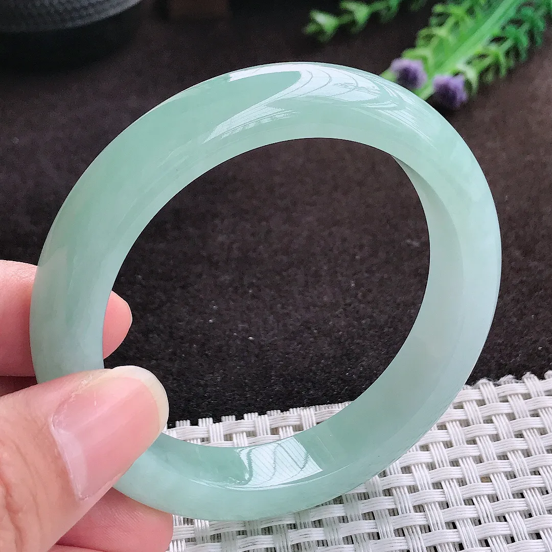 自然光56/12.3/9老坑冰胶水灵冰晴天空蓝手镯宽边翡翠玉镯手环