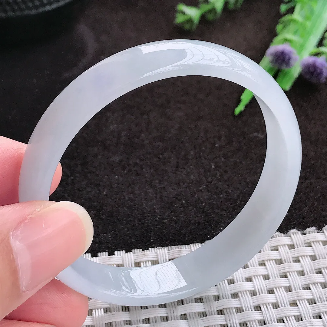 自然光51/11.3/4.8老坑秀气冰润白月光小圈口手镯宽边翡翠玉镯手环