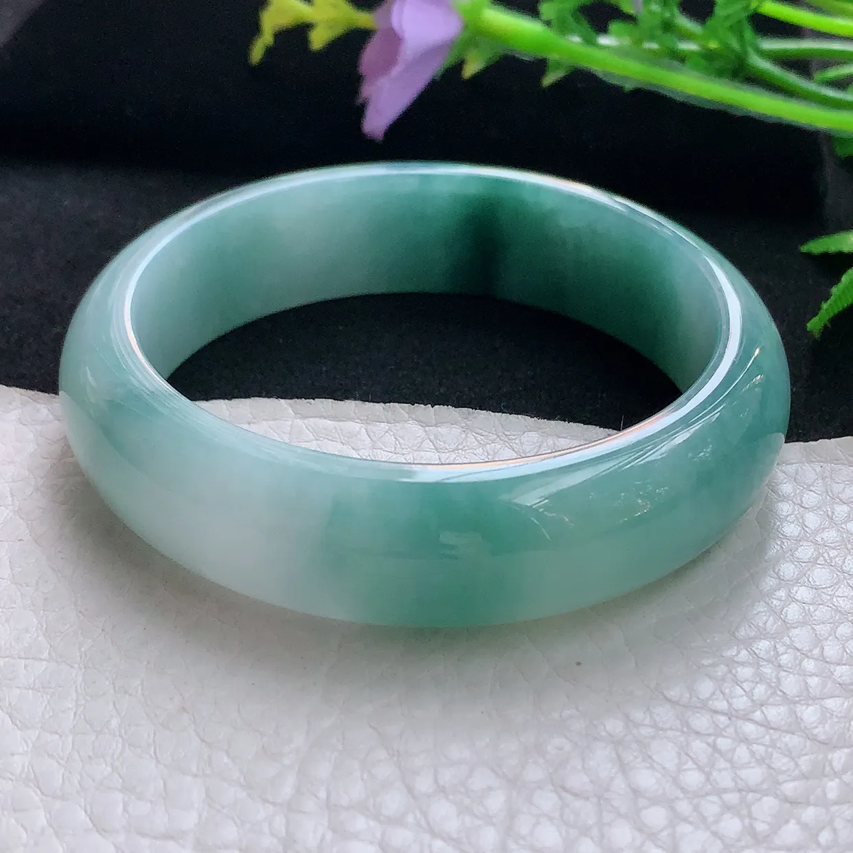 jm自然光56*15.3*8轮胎镯 天然缅甸翡翠蓝花厚装正圈珠宝玉手镯 美人镯