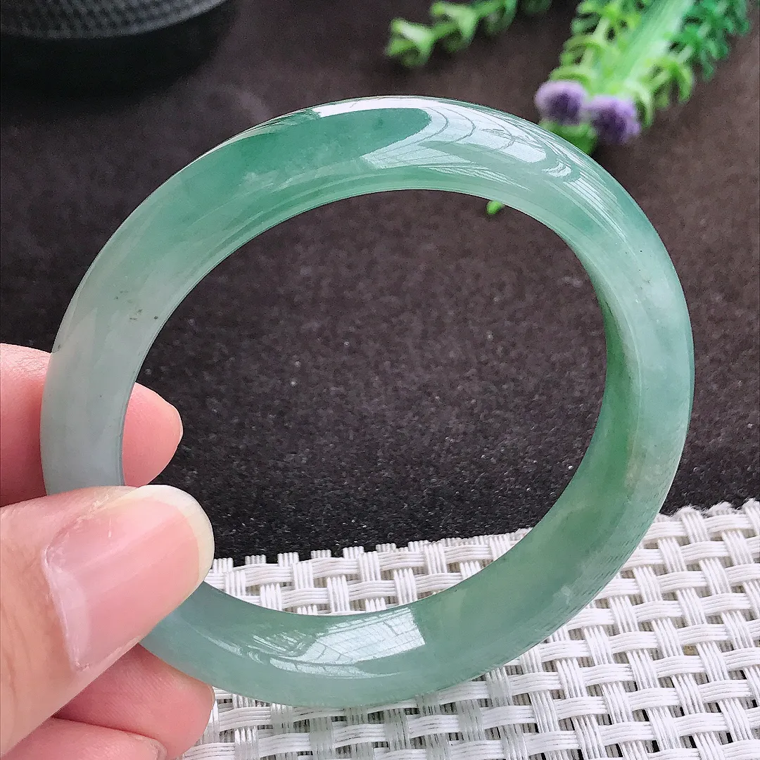 自然光53/11.6/7.9老坑冰胶水灵飘花手镯宽边翡翠玉镯手环