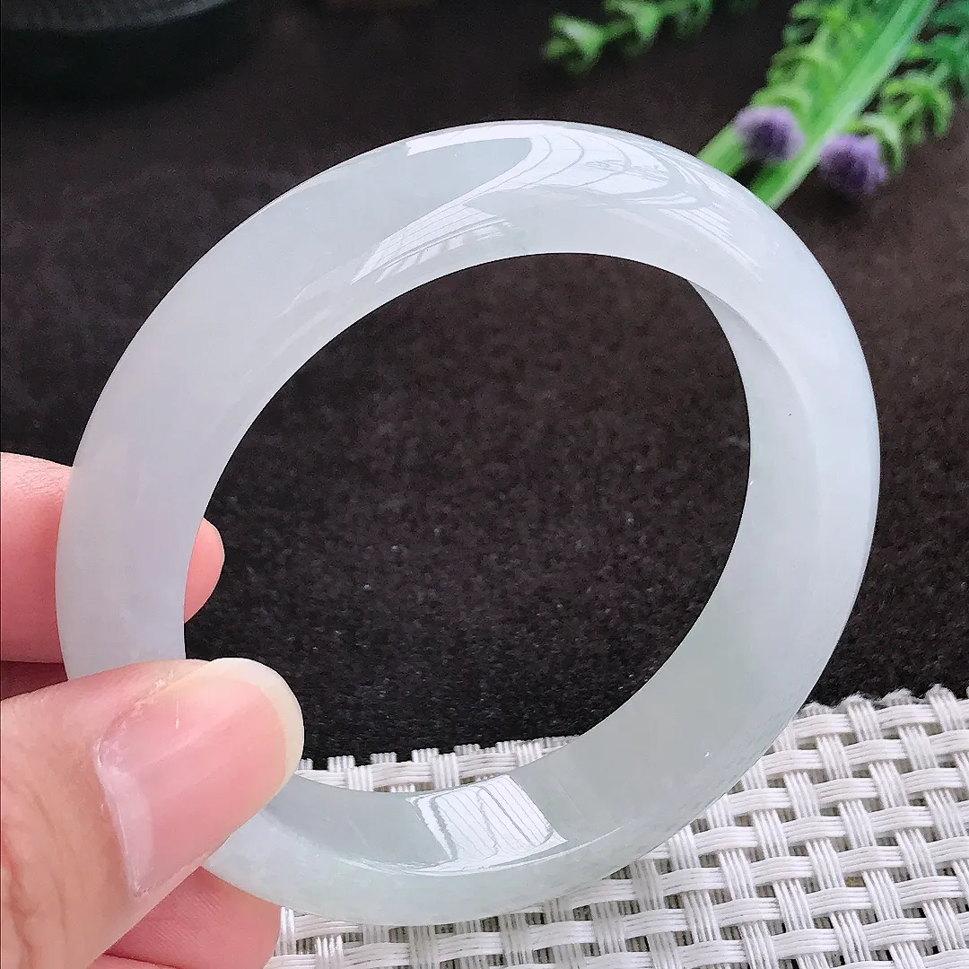 自然光54.5/13.3/8.4老坑冰透果冻胶白冰手镯宽边翡翠玉镯手环