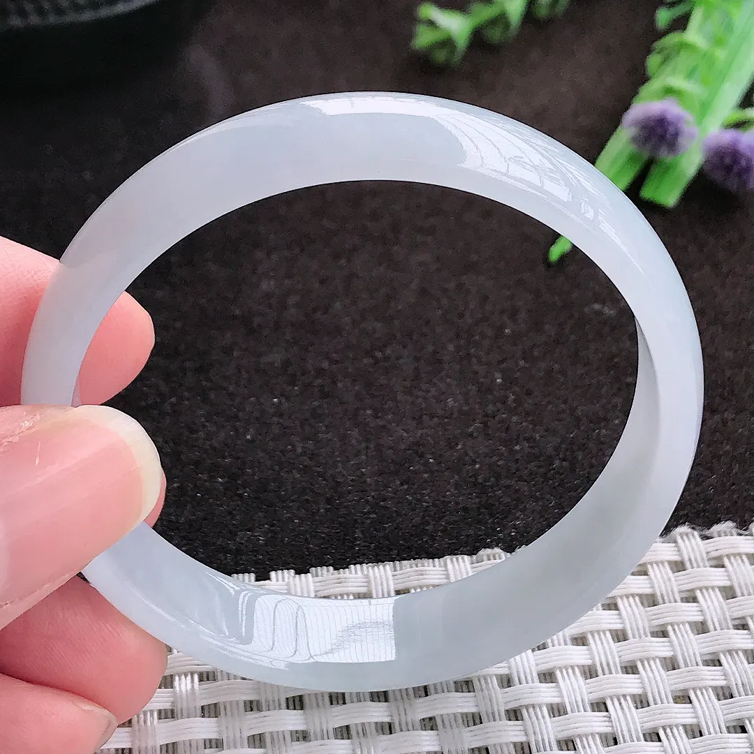 自然光51/11.3/4.8老坑秀气冰润白月光小圈口手镯宽边翡翠玉镯手环