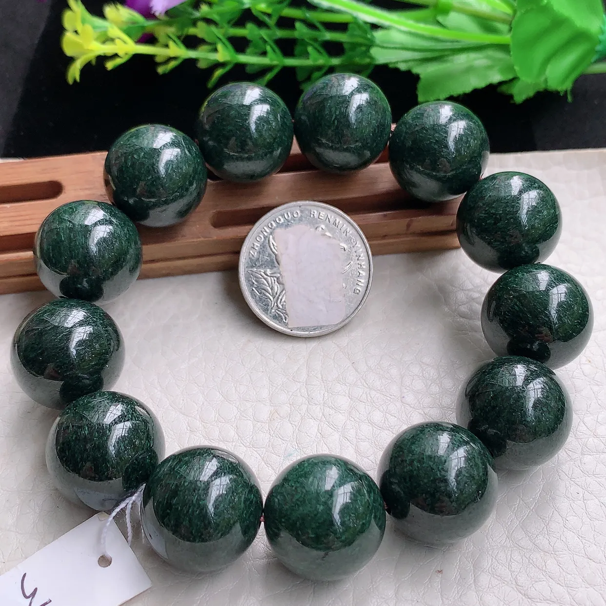 ss自然光18.2mm天然缅甸翡翠满绿大颗粒18.2mm圆珠玉手链 玉手串