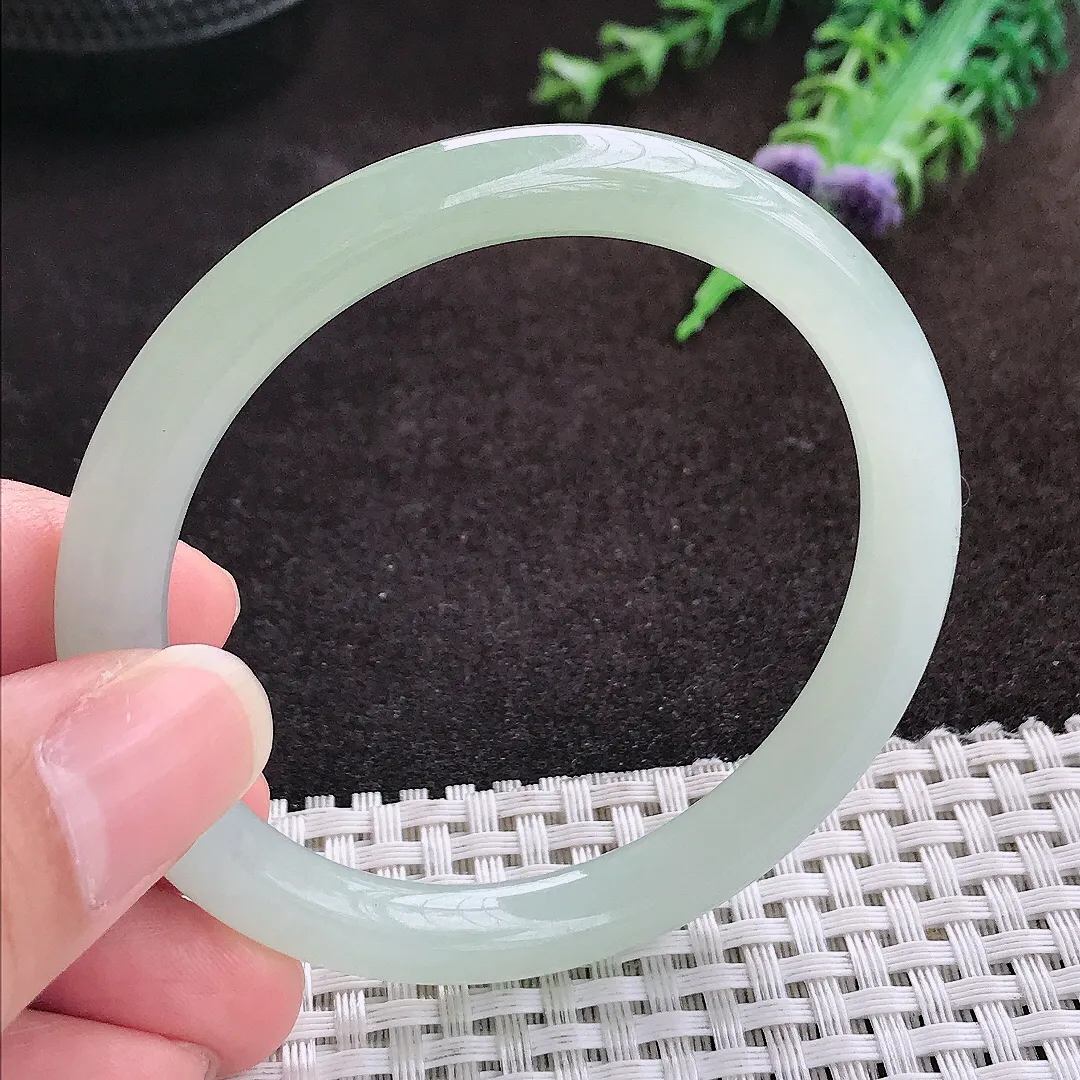 自然光53.5/7.6老坑冰润起胶冰晴叮当手镯圆条翡翠玉镯手环