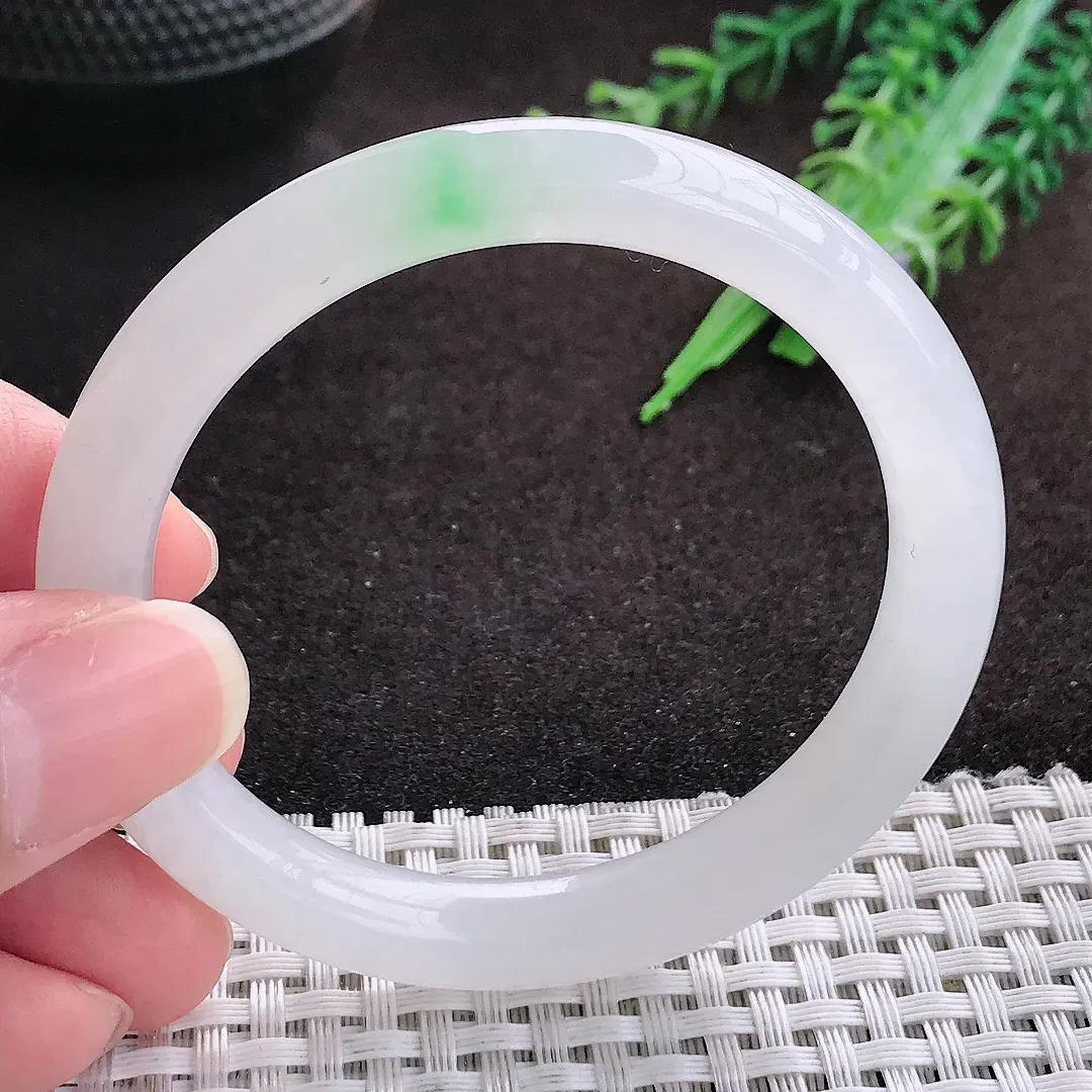 自然光51.5/8.5/8老坑冰胶果冻飘绿圆条手镯翡翠玉镯手环