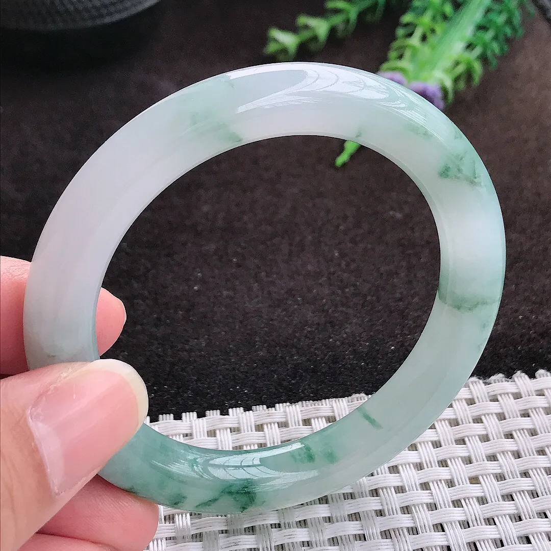 自然光53/9.6老坑冰胶果冻冰飘花圆条手镯翡翠玉镯手环
