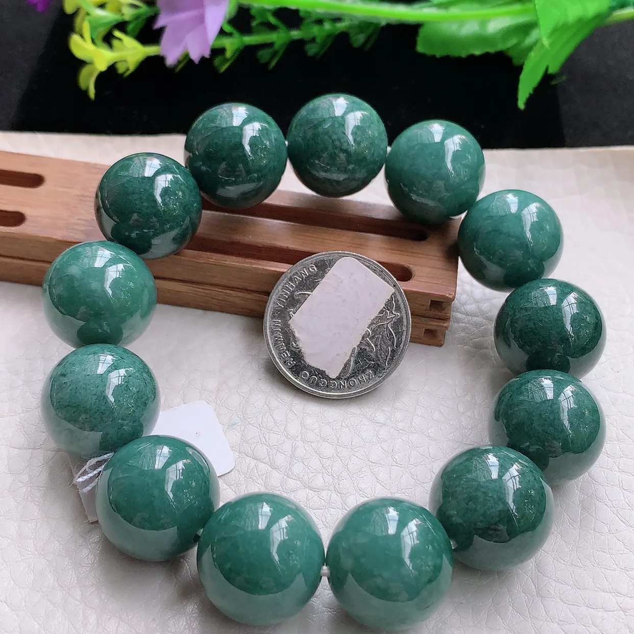 ss自然光17.8mm天然缅甸翡翠蓝韵大颗粒17.8mm圆珠玉手链 玉手串