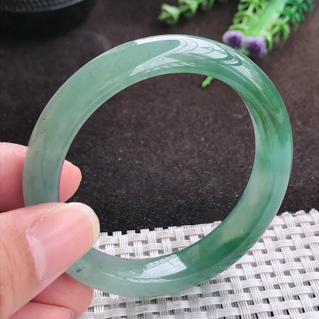 自然光53/11.6/7.9老坑冰胶水灵飘花手镯宽边翡翠玉镯手环