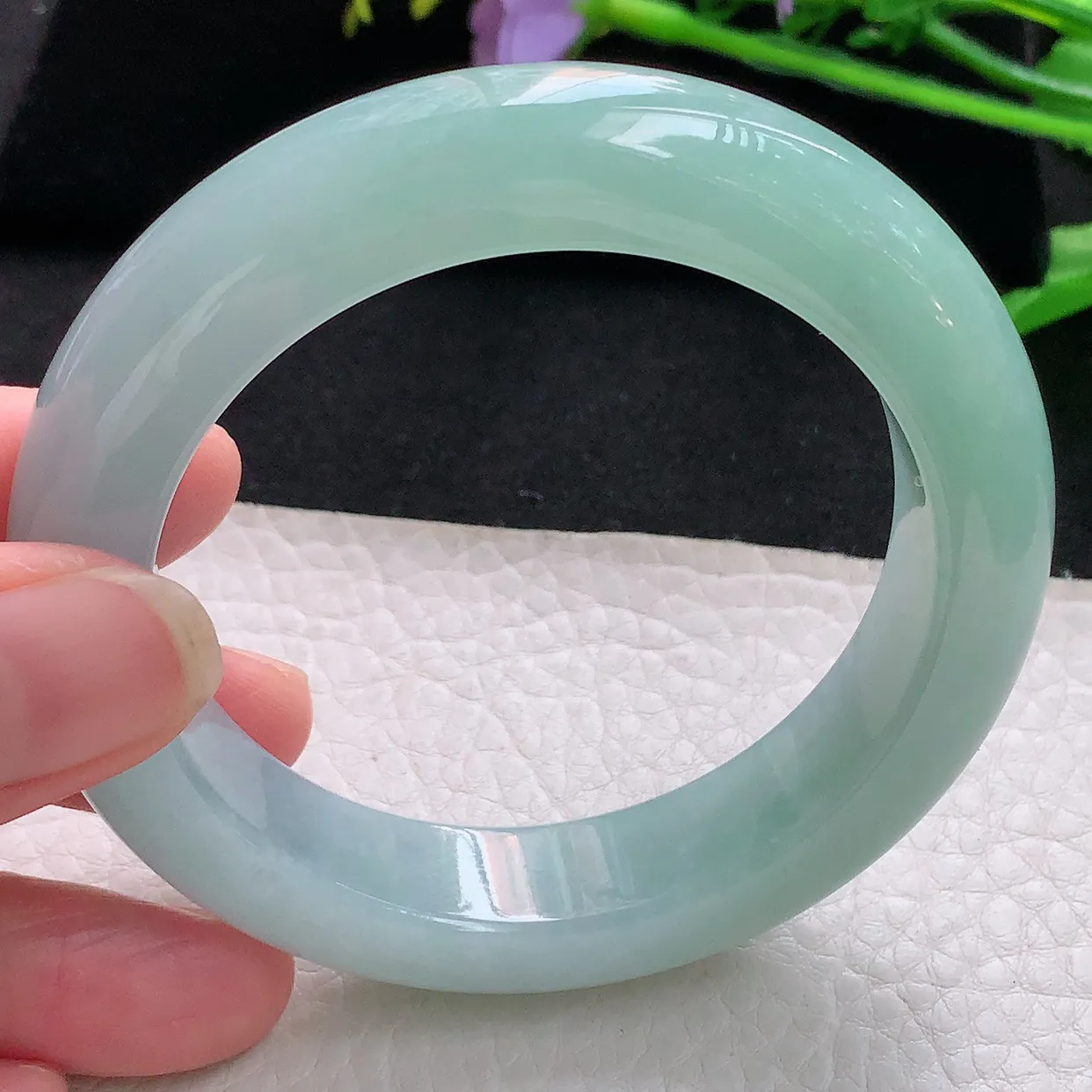 js自然光55.8*13.3*10.2平安镯 天然缅甸翡翠清新厚装正圈珠宝玉手镯