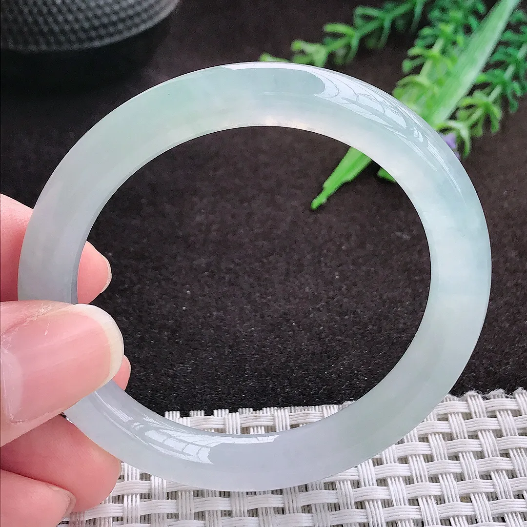 自然光51.5/8.6老坑冰透果冻胶冰晴圆条手镯翡翠玉镯手环小圈口