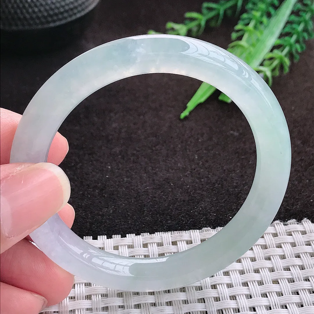 自然光51.5/8.6老坑冰透果冻胶冰晴圆条手镯翡翠玉镯手环小圈口