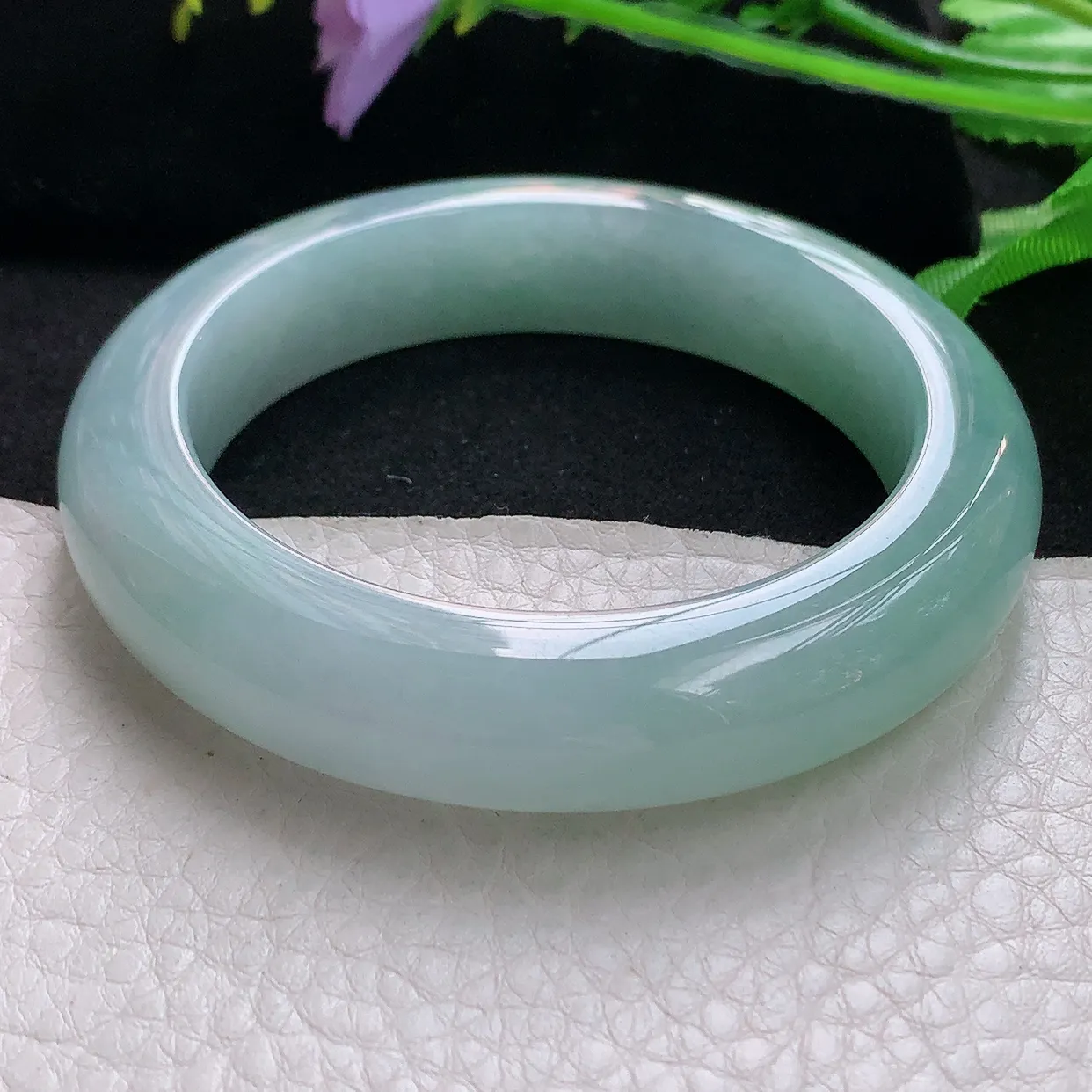 js自然光55.8*13.3*10.2平安镯 天然缅甸翡翠清新厚装正圈珠宝玉手镯