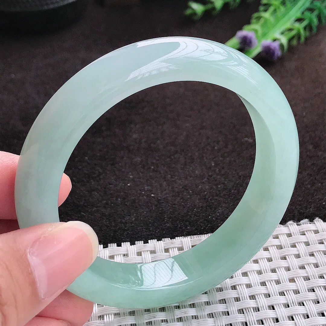 自然光56/12.3/9老坑冰胶水灵冰晴天空蓝手镯宽边翡翠玉镯手环