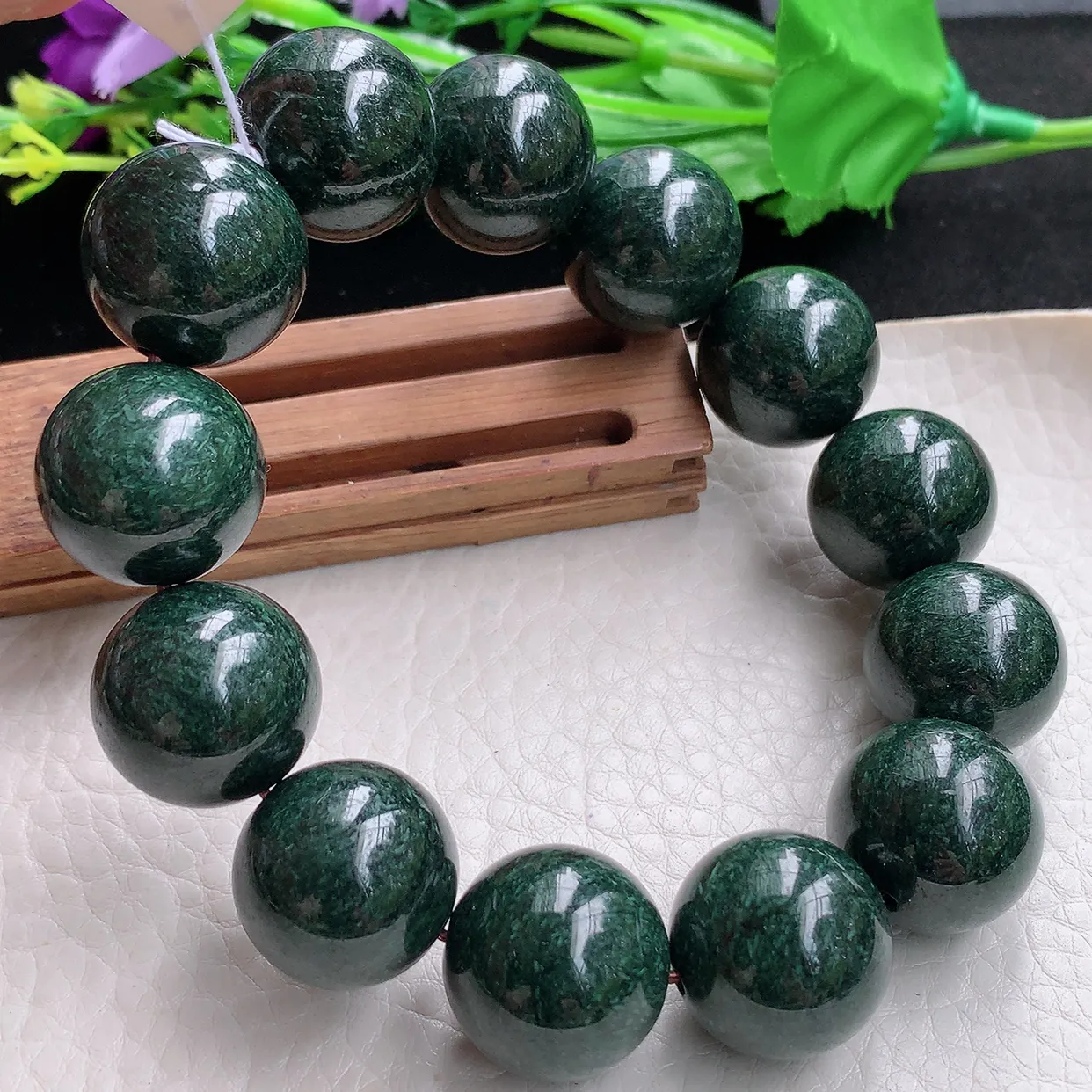 ss自然光18.2mm天然缅甸翡翠满绿大颗粒18.2mm圆珠玉手链 玉手串