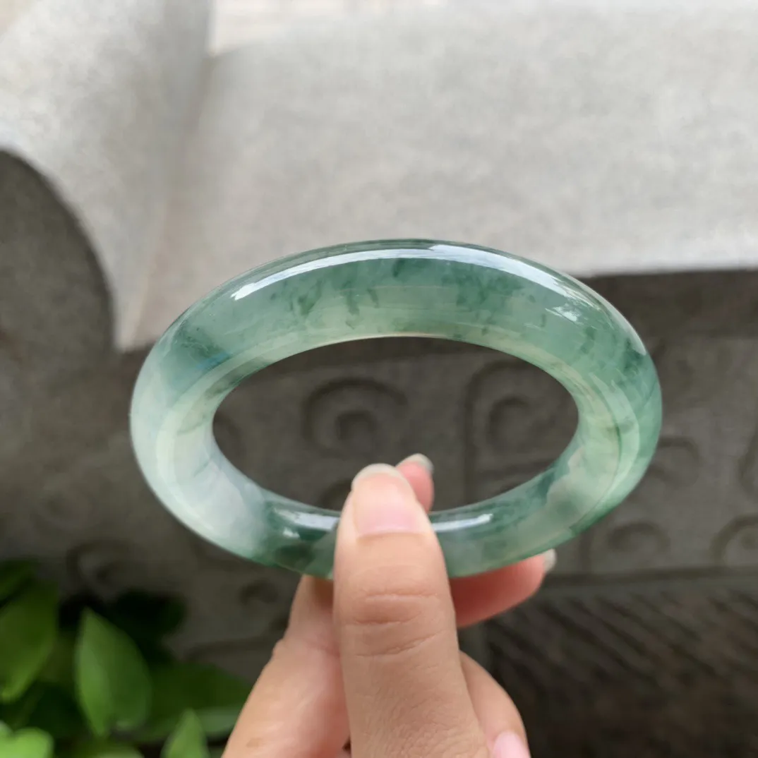 圈口 55-11.9【冰种飘花圆条手镯】圆条55 56可戴