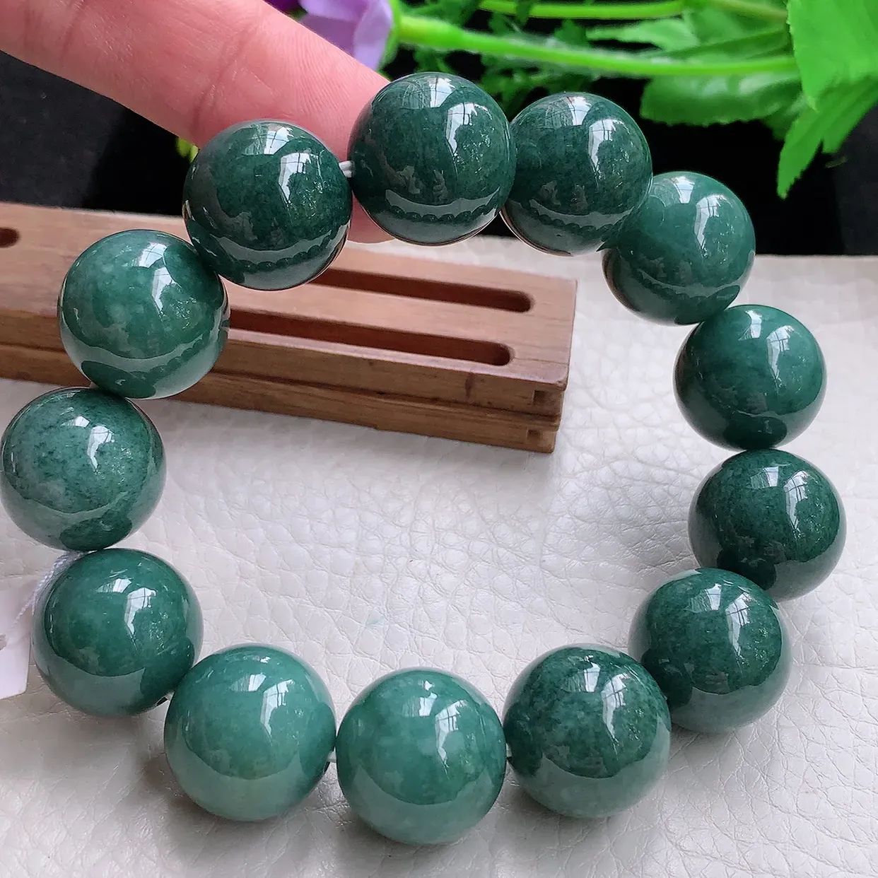 ss自然光17.8mm天然缅甸翡翠蓝韵大颗粒17.8mm圆珠玉手链 玉手串