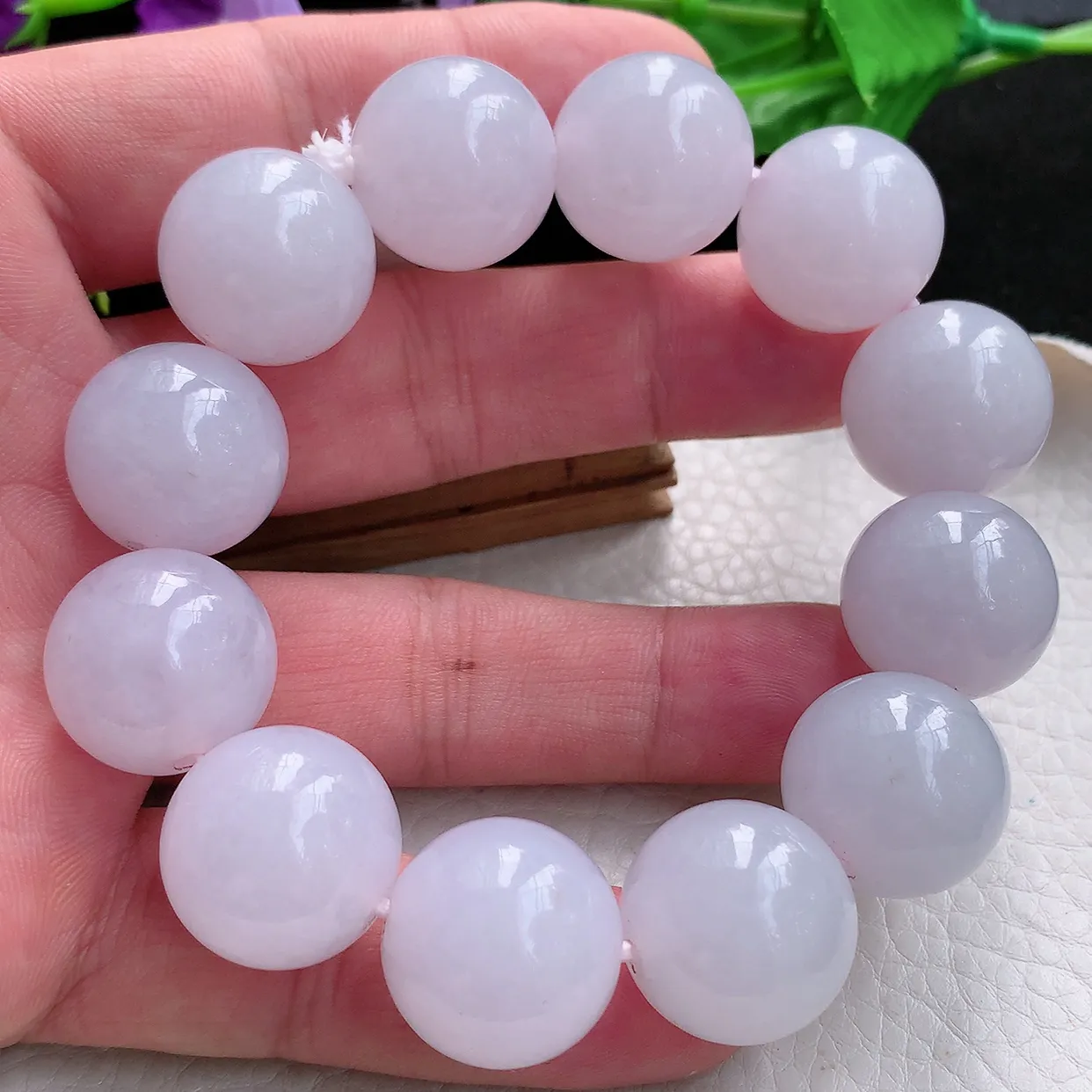 ss自然光18.8mm天然缅甸翡翠冰紫大颗粒18.8mm圆珠玉手链 玉手串