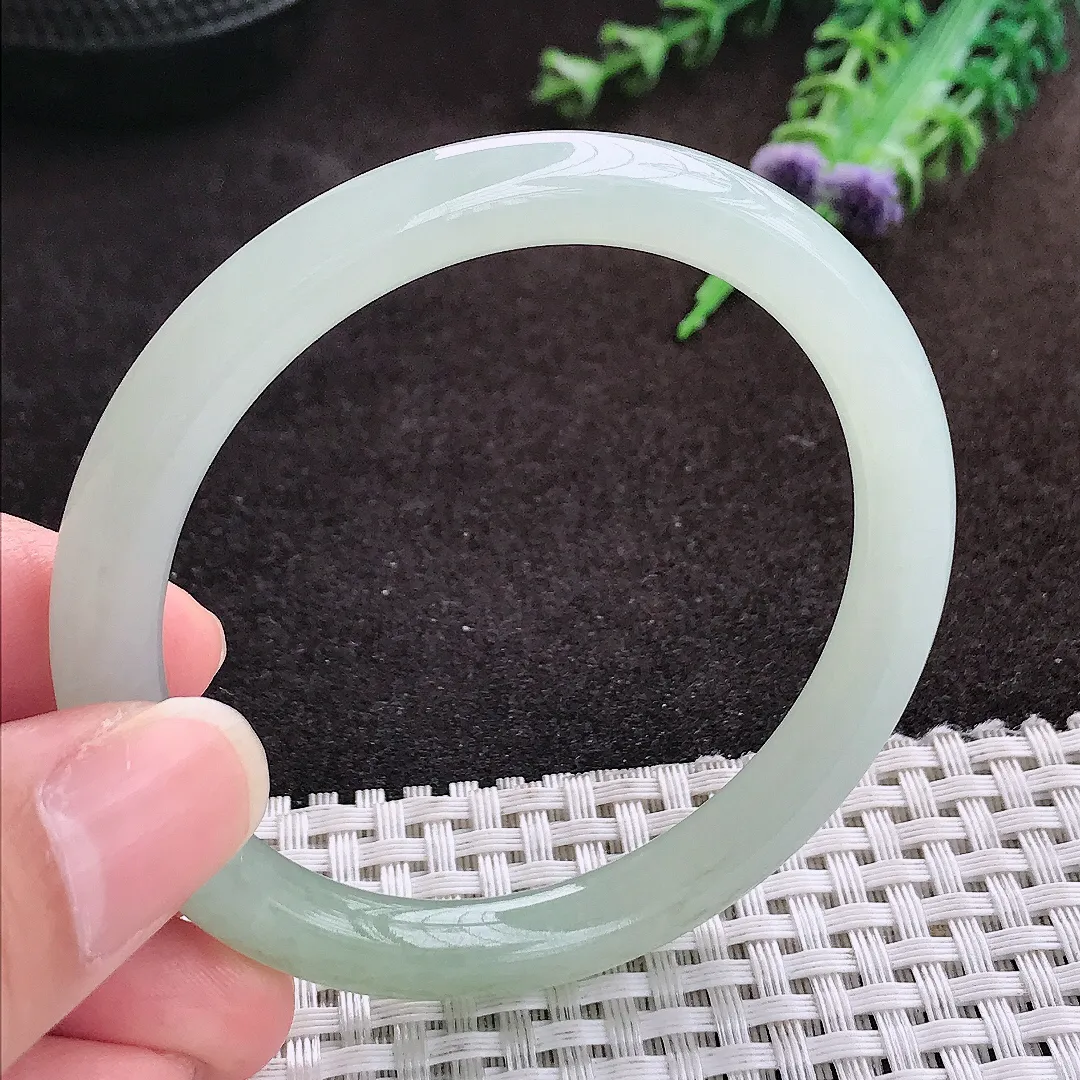 自然光53.5/7.6老坑冰润起胶冰晴叮当手镯圆条翡翠玉镯手环