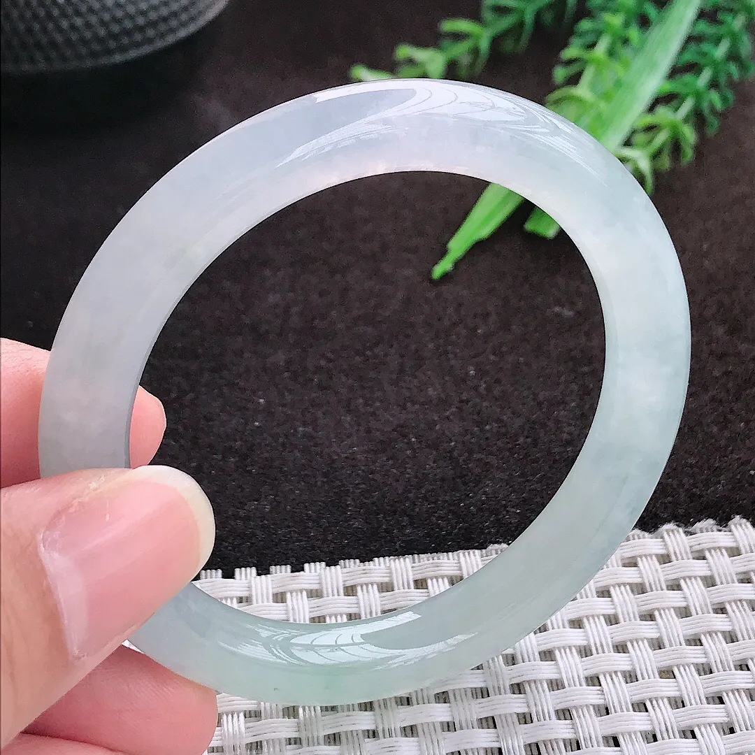 自然光51.5/8.6老坑冰透果冻胶冰晴圆条手镯翡翠玉镯手环小圈口