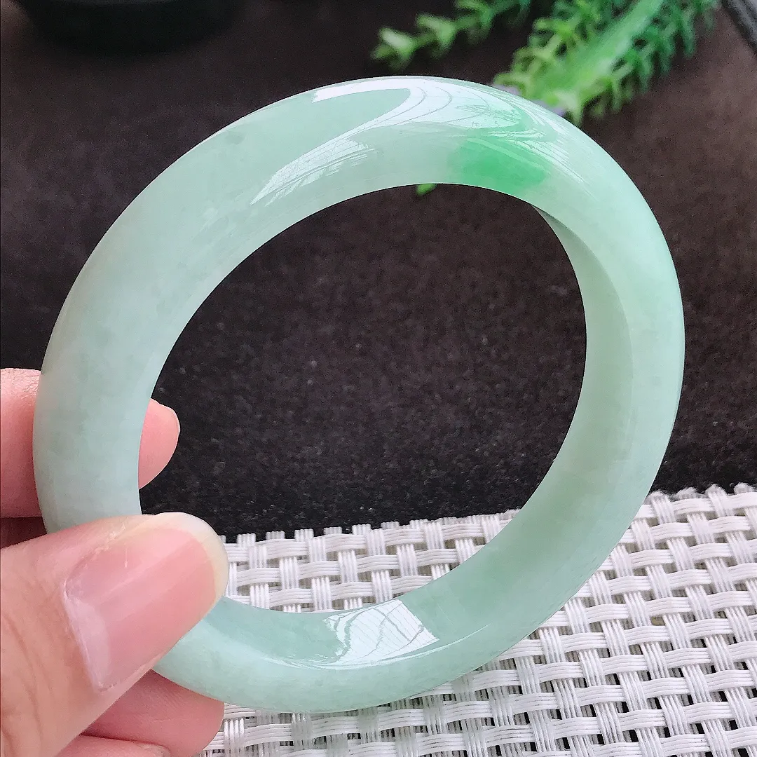 自然光58.5/12/9.3老坑冰润水灵冰晴绿手镯宽边翡翠玉镯手环