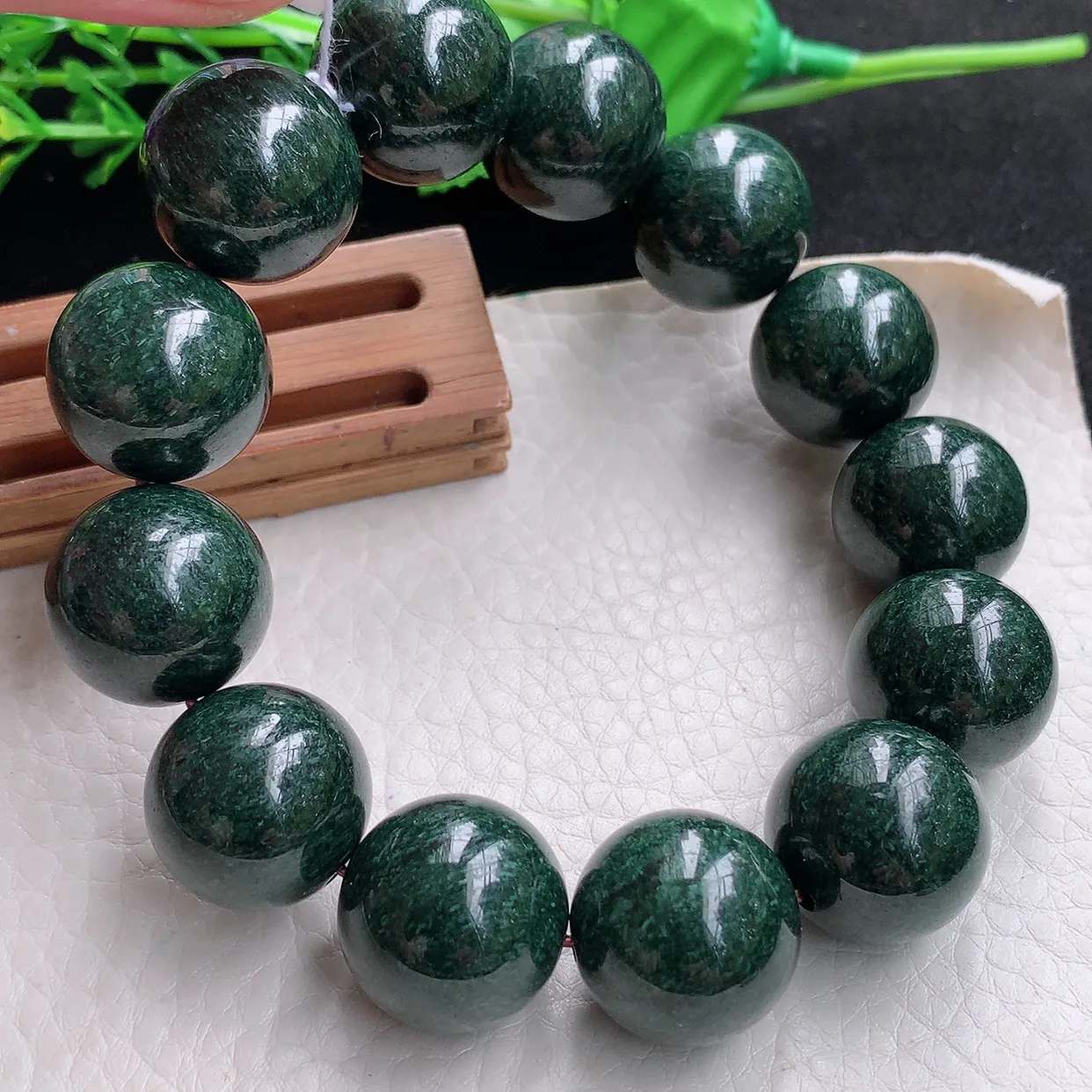 ss自然光18.2mm天然缅甸翡翠满绿大颗粒18.2mm圆珠玉手链 玉手串